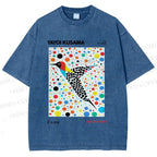 Unisex Yayoi Kusama Polka Dot Bird Printed Washed Tee