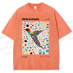 Unisex Yayoi Kusama Polka Dot Bird Printed Washed Tee