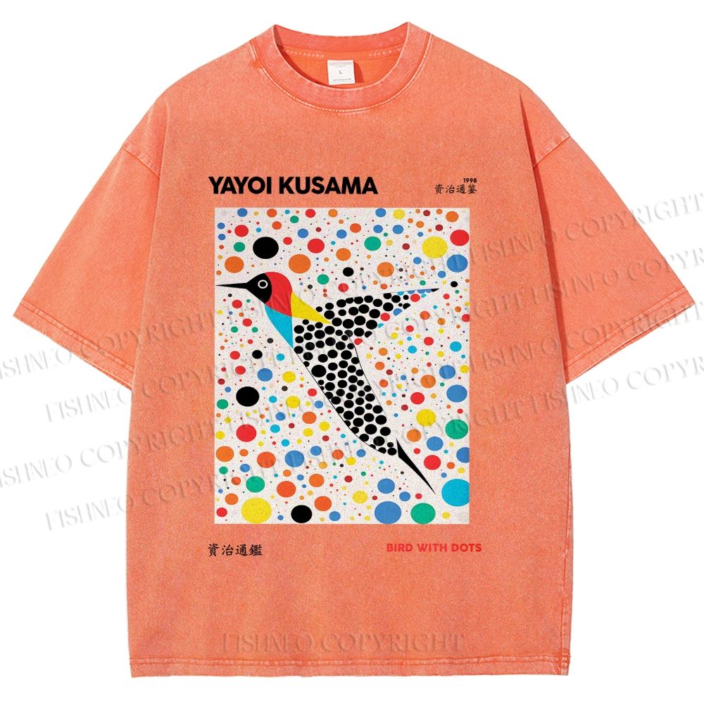 Unisex Yayoi Kusama Polka Dot Bird Printed Washed Tee