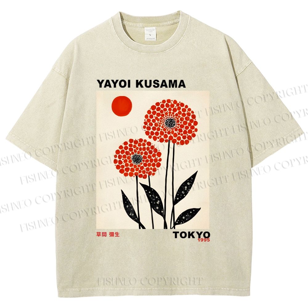 Unisex Yayoi Kusama Flower Printed Washed Tee