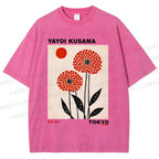 Unisex Yayoi Kusama Flower Printed Washed Tee