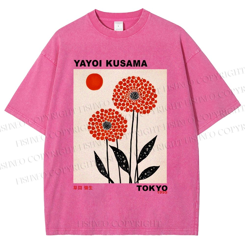 Unisex Yayoi Kusama Flower Printed Washed Tee