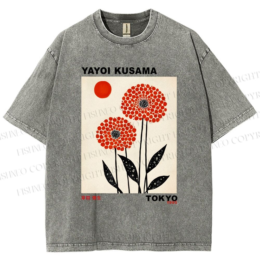 Unisex Yayoi Kusama Flower Printed Washed Tee