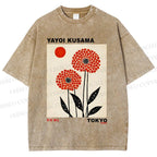 Unisex Yayoi Kusama Flower Printed Washed Tee