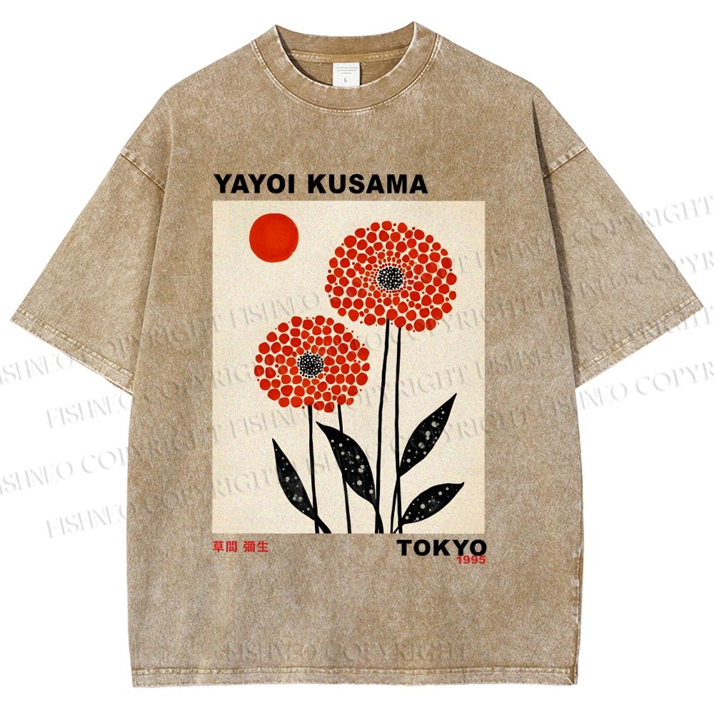 Unisex Yayoi Kusama Flower Printed Washed Tee