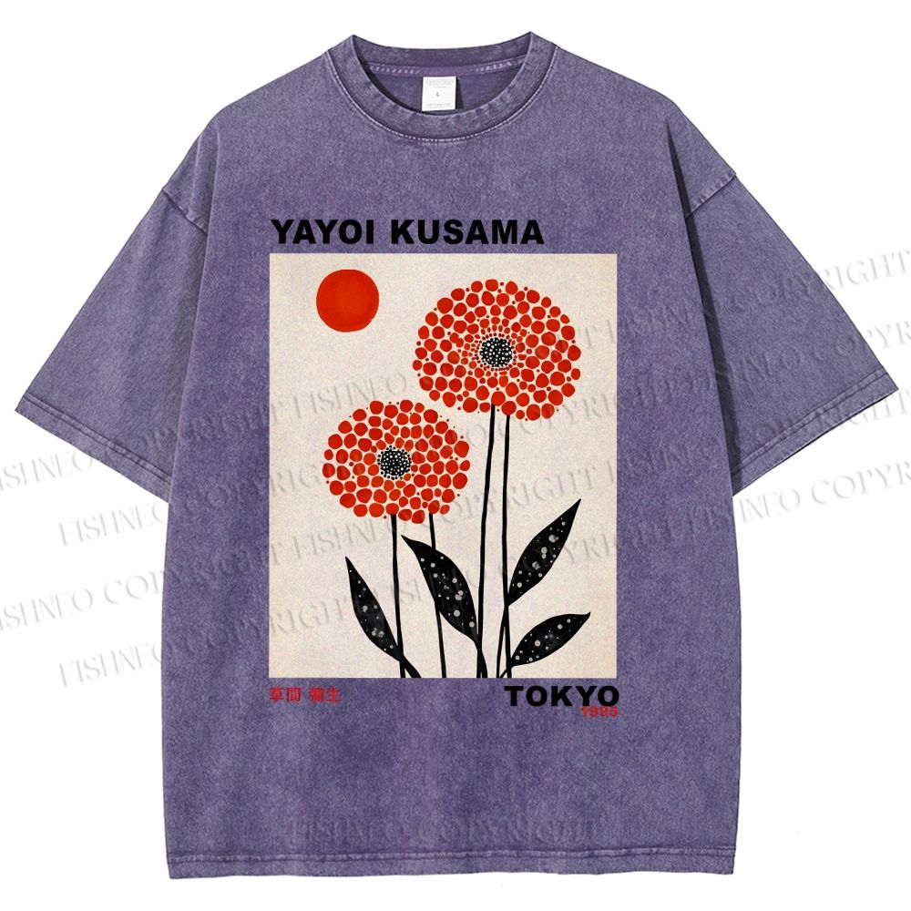 Unisex Yayoi Kusama Flower Printed Washed Tee