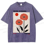 Unisex Yayoi Kusama Flower Printed Washed Tee