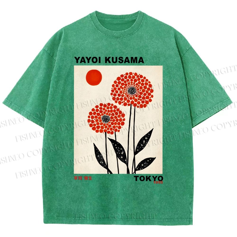 Unisex Yayoi Kusama Flower Printed Washed Tee