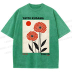 Unisex Yayoi Kusama Flower Printed Washed Tee