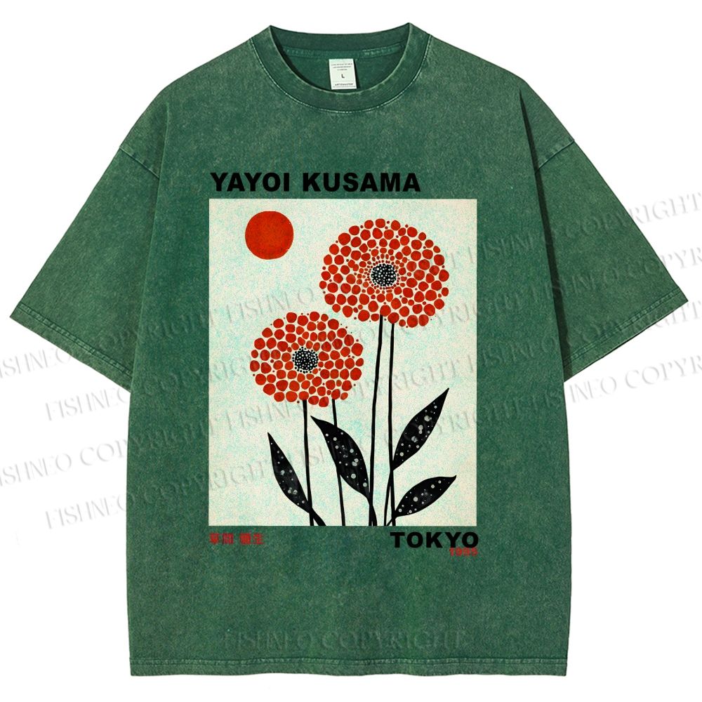 Unisex Yayoi Kusama Flower Printed Washed Tee
