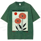 Unisex Yayoi Kusama Flower Printed Washed Tee