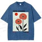 Unisex Yayoi Kusama Flower Printed Washed Tee