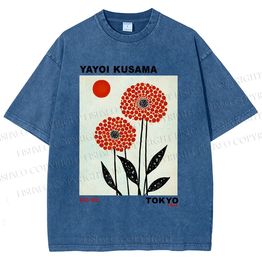 Unisex Yayoi Kusama Flower Printed Washed Tee