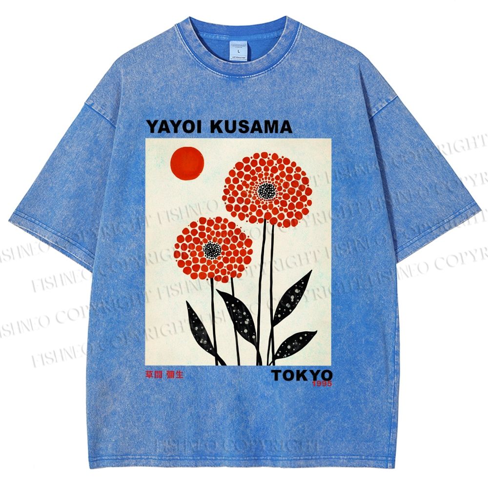 Unisex Yayoi Kusama Flower Printed Washed Tee