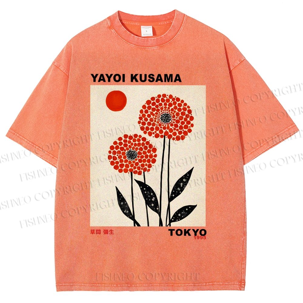 Unisex Yayoi Kusama Flower Printed Washed Tee