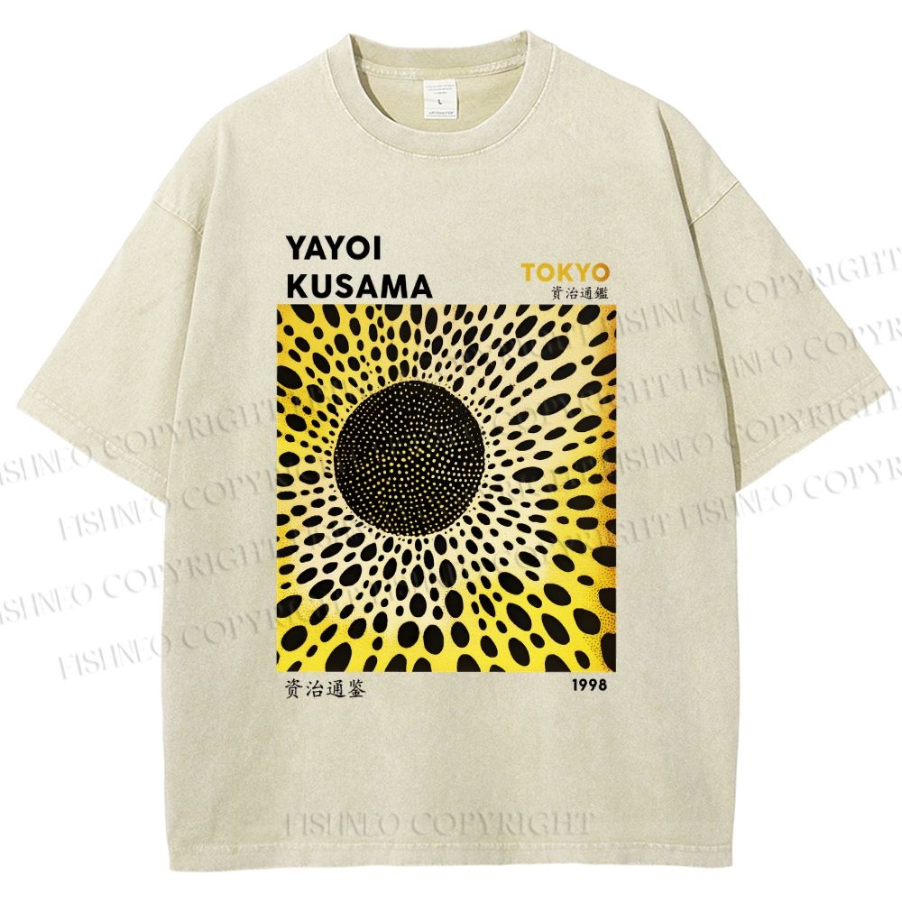 Unisex Yayoi Kusama Polka Dots Printed Washed Tee