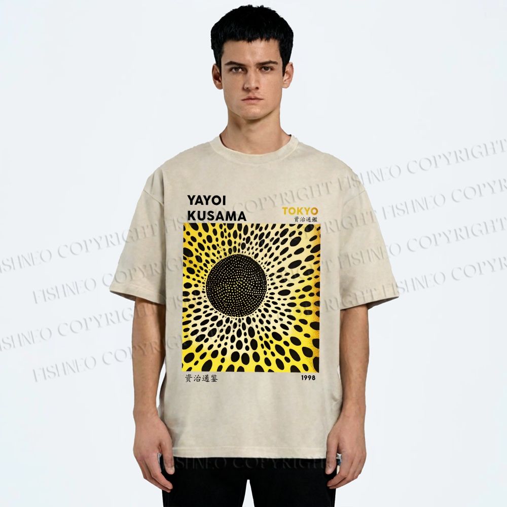 Unisex Yayoi Kusama Polka Dots Printed Washed Tee
