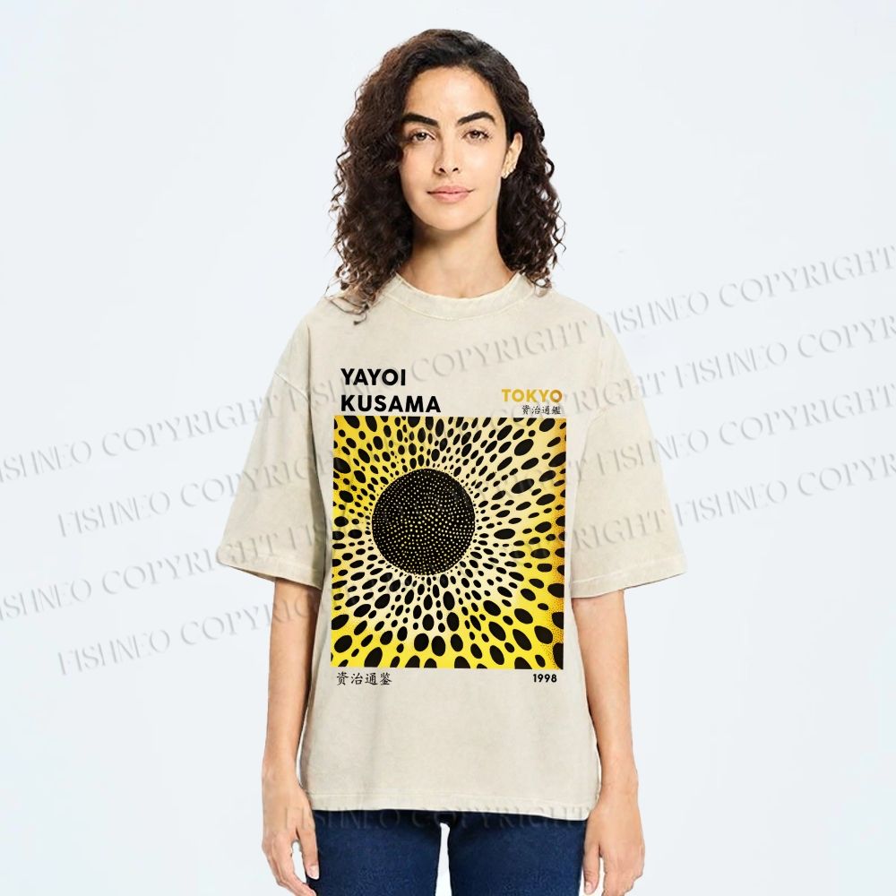 Unisex Yayoi Kusama Polka Dots Printed Washed Tee