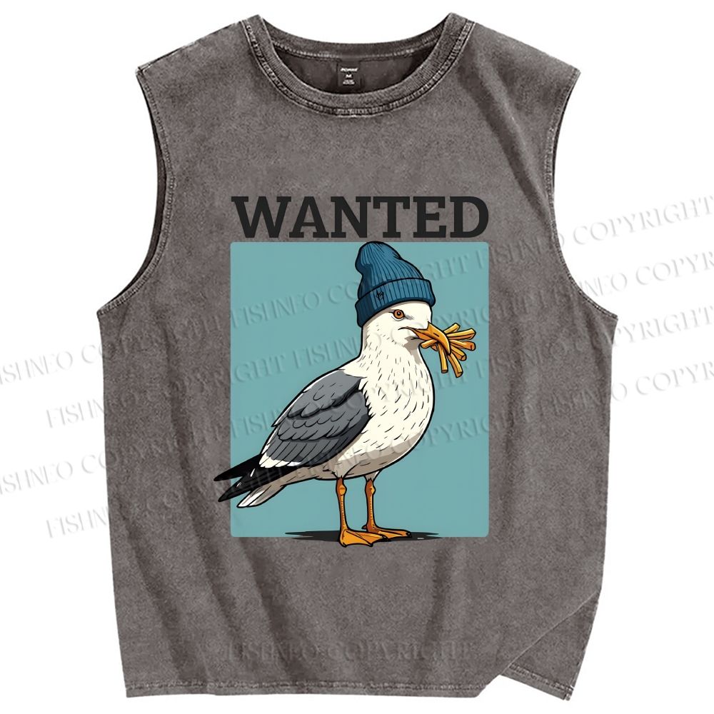 Unisex Wanted Bird Printed Washed Tank Top