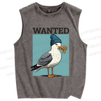 Unisex Wanted Bird Printed Washed Tank Top