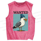 Unisex Wanted Bird Printed Washed Tank Top