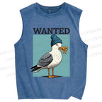 Unisex Wanted Bird Printed Washed Tank Top