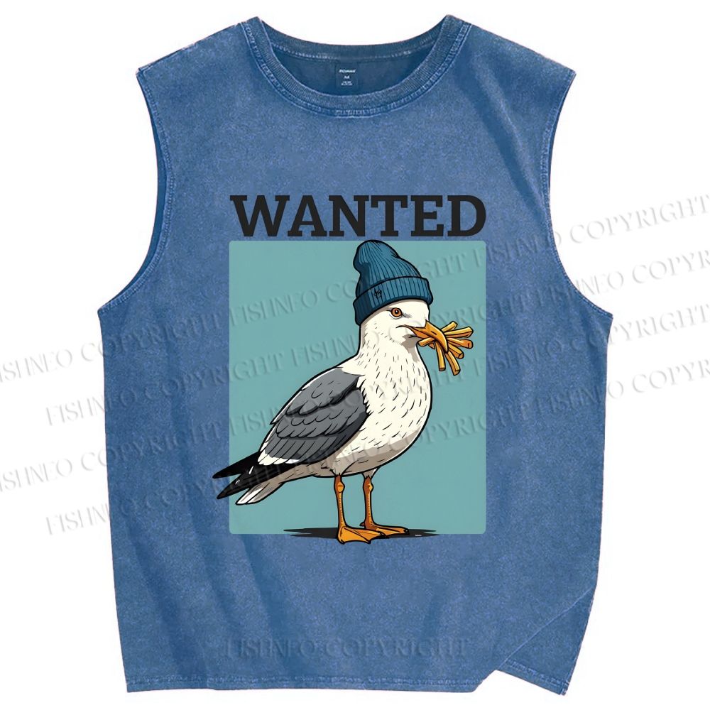 Unisex Wanted Bird Printed Washed Tank Top
