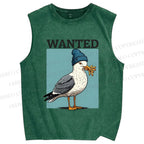 Unisex Wanted Bird Printed Washed Tank Top