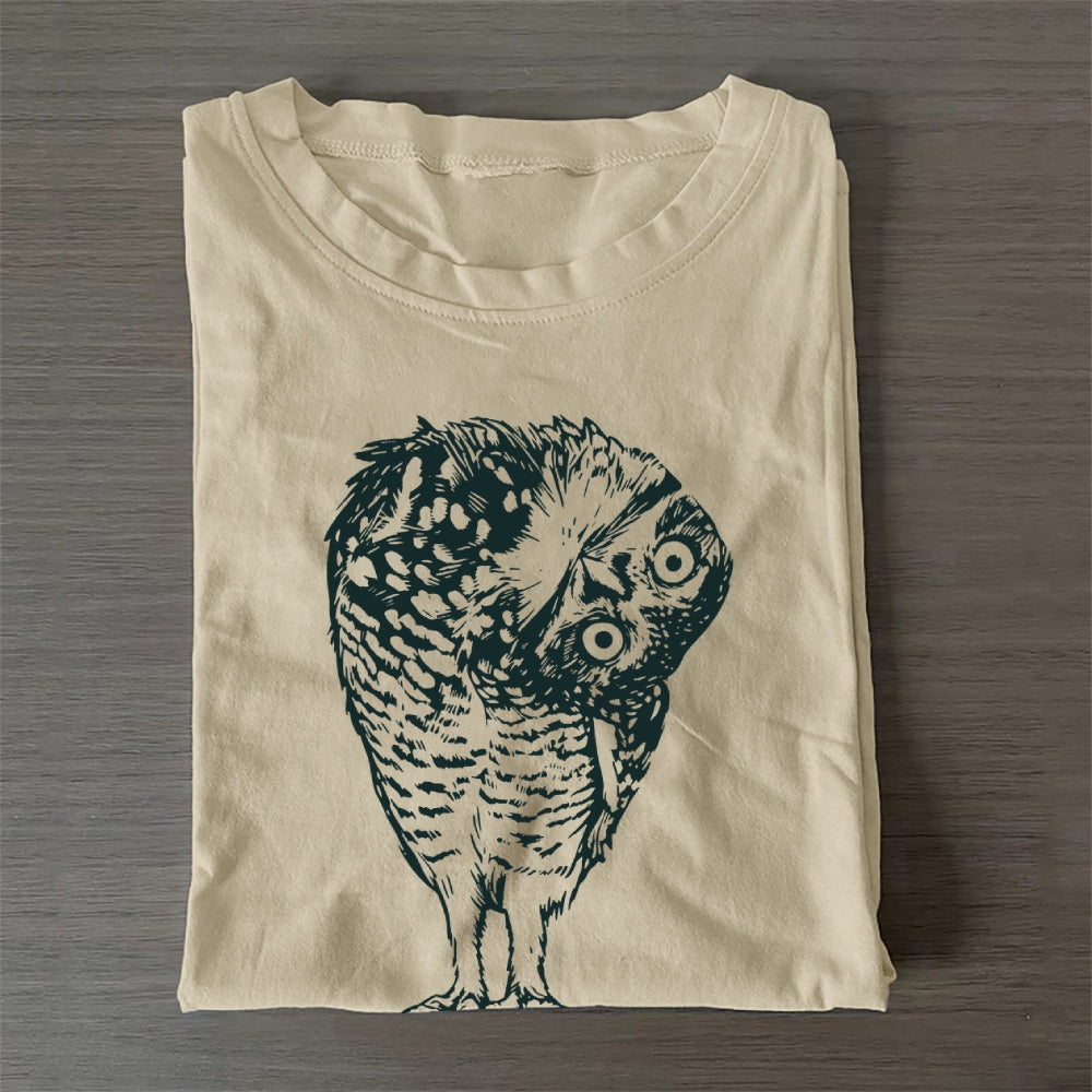 Unisex Classic Cotton Linocut Owl Printed Folded T-shirt