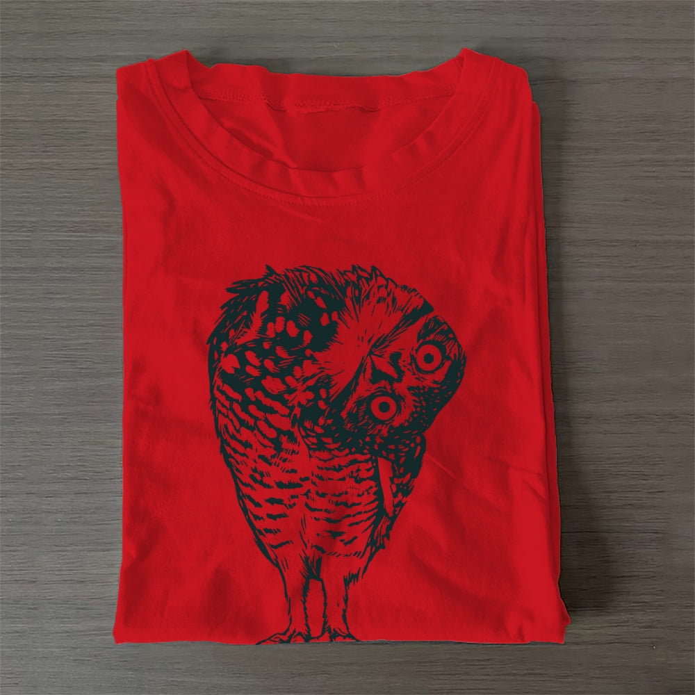 Unisex Classic Cotton Linocut Owl Printed Folded T-shirt