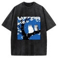 Cat And Owl Under Sakura Vintage Washed T-shirt