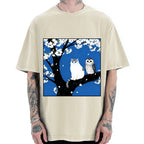 Cat And Owl Under Sakura Vintage Washed T-shirt