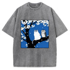 Cat And Owl Under Sakura Vintage Washed T-shirt