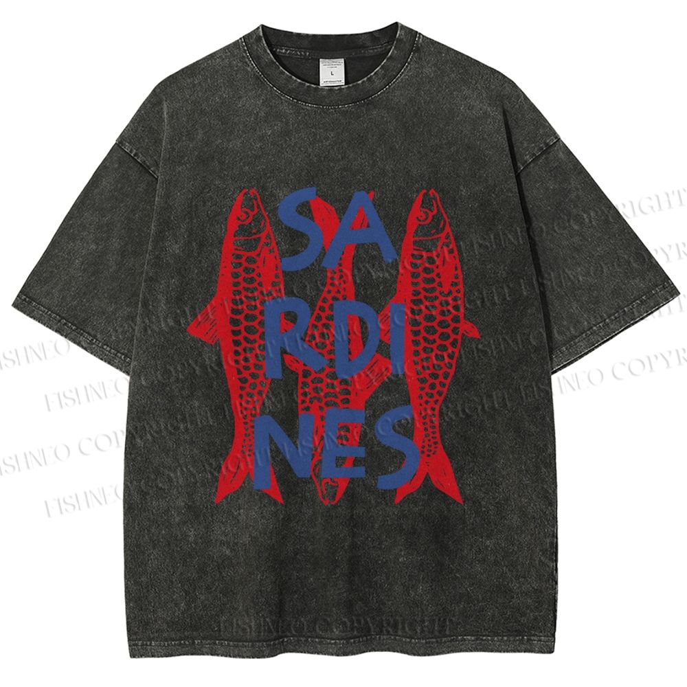 Unisex Vibrant Red Sardines Printed Washed Tee