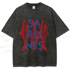 Unisex Vibrant Red Sardines Printed Washed Tee