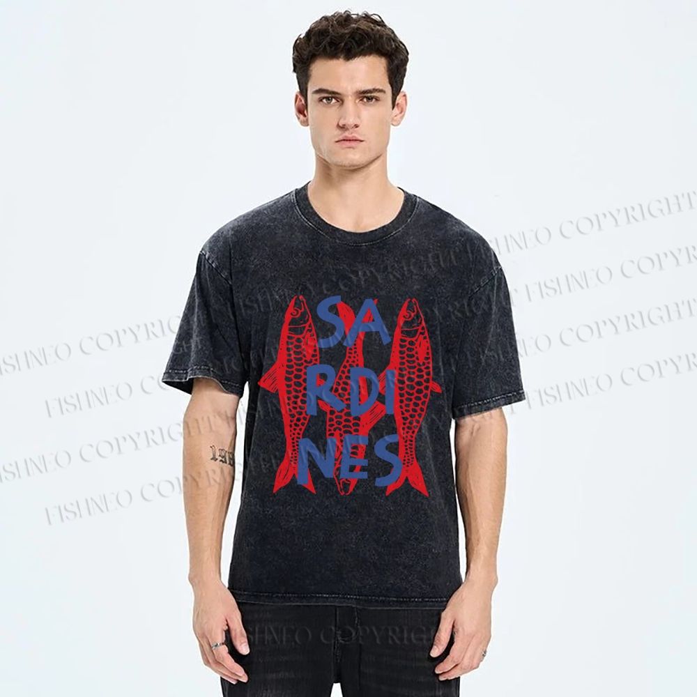 Unisex Vibrant Red Sardines Printed Washed Tee