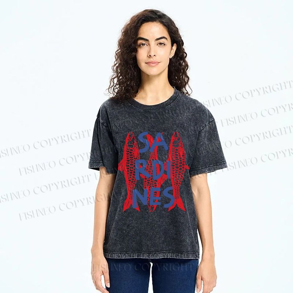 Unisex Vibrant Red Sardines Printed Washed Tee