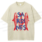 Unisex Vibrant Red Sardines Printed Washed Tee