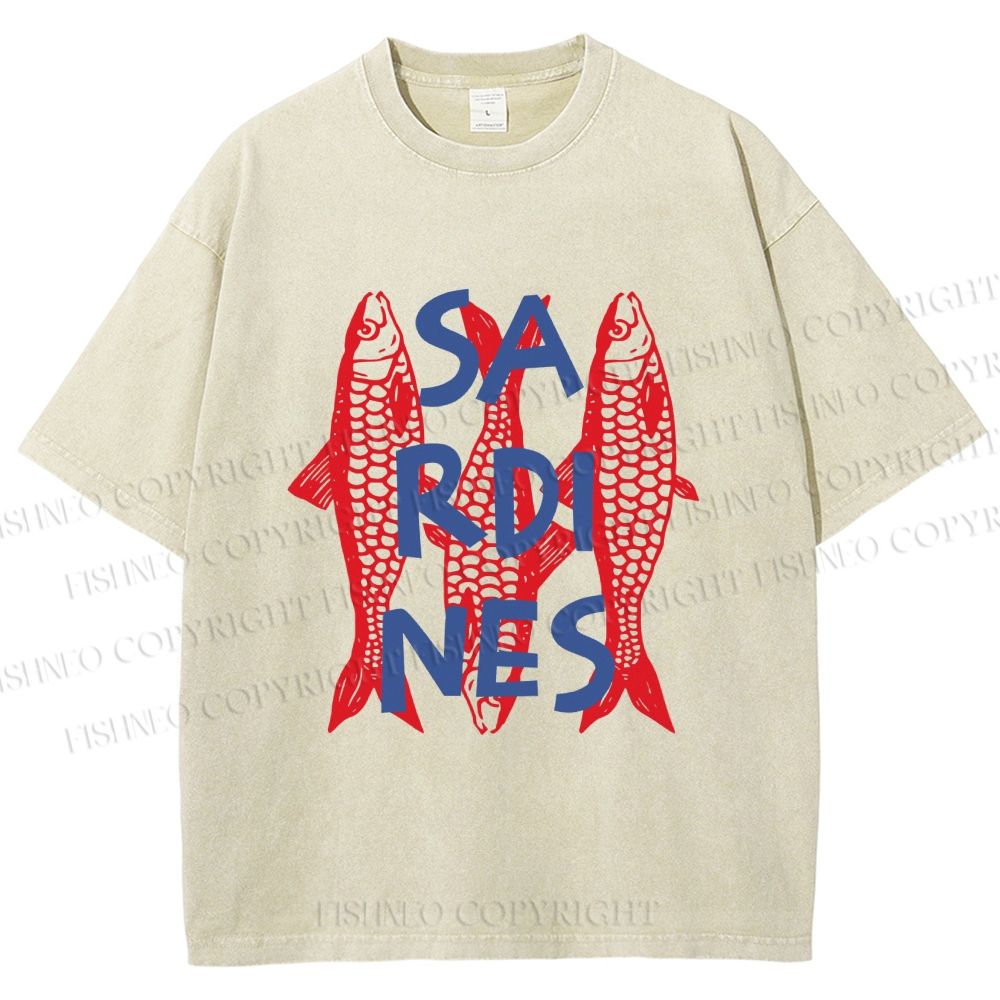 Unisex Vibrant Red Sardines Printed Washed Tee