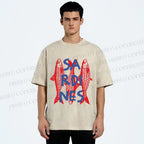 Unisex Vibrant Red Sardines Printed Washed Tee