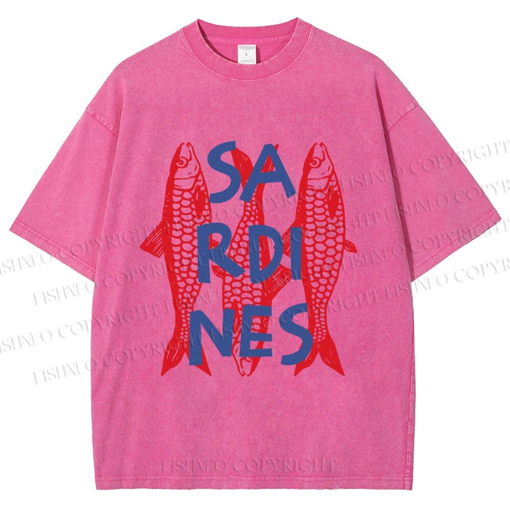 Unisex Vibrant Red Sardines Printed Washed Tee