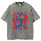 Unisex Vibrant Red Sardines Printed Washed Tee