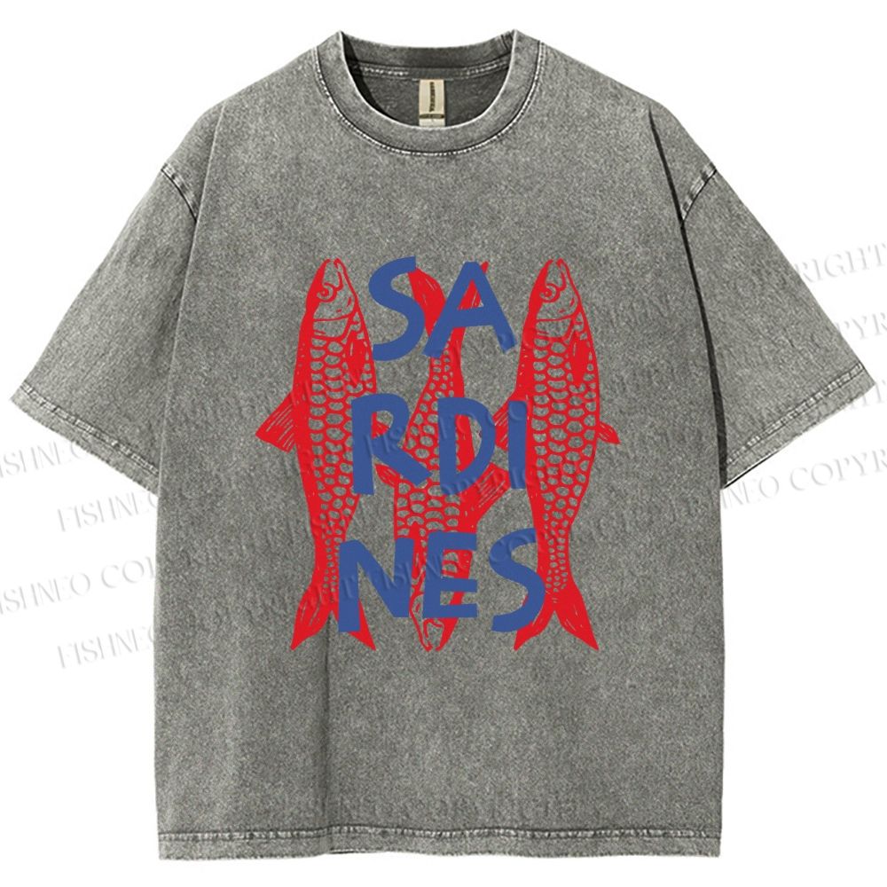 Unisex Vibrant Red Sardines Printed Washed Tee