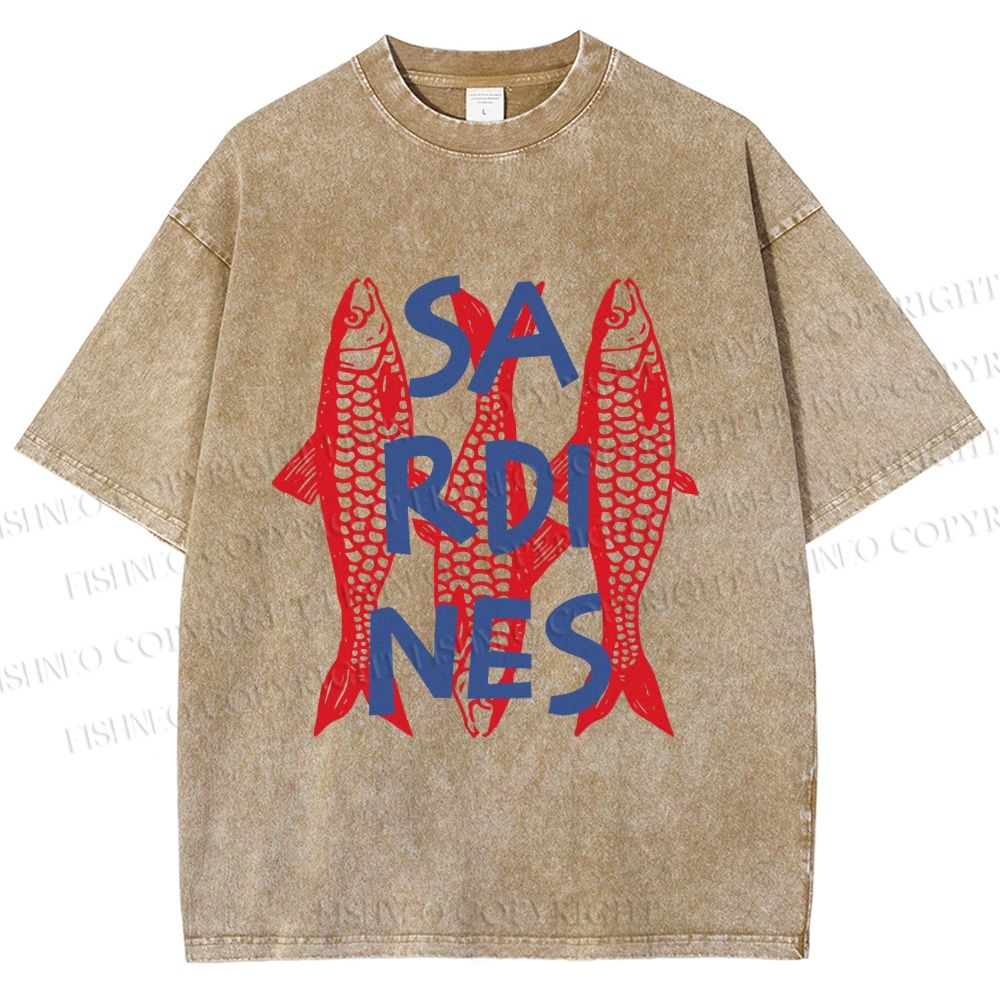 Unisex Vibrant Red Sardines Printed Washed Tee