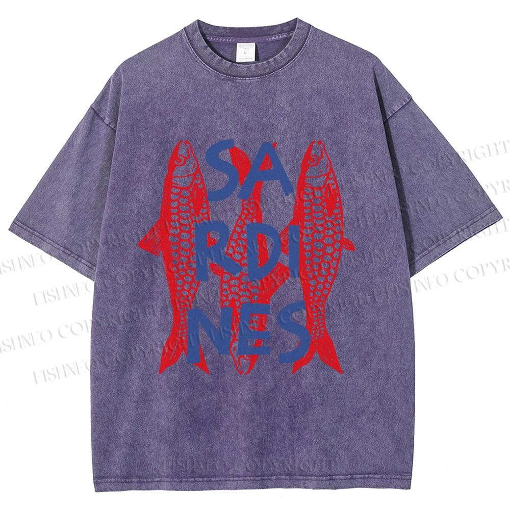 Unisex Vibrant Red Sardines Printed Washed Tee