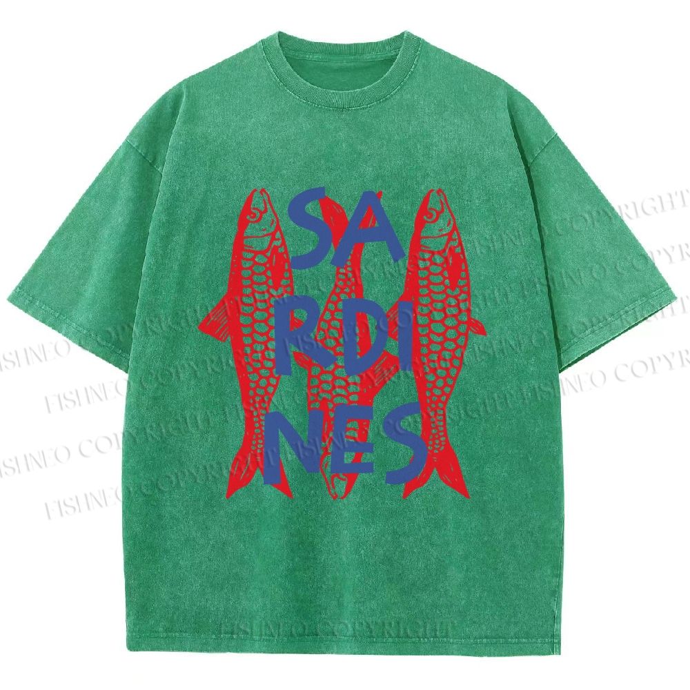 Unisex Vibrant Red Sardines Printed Washed Tee