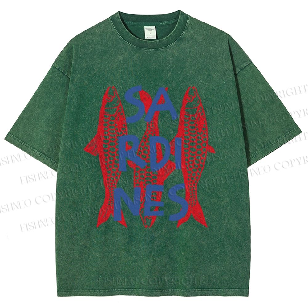 Unisex Vibrant Red Sardines Printed Washed Tee