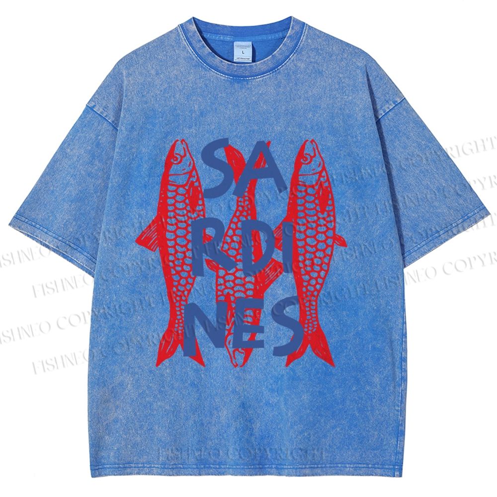 Unisex Vibrant Red Sardines Printed Washed Tee