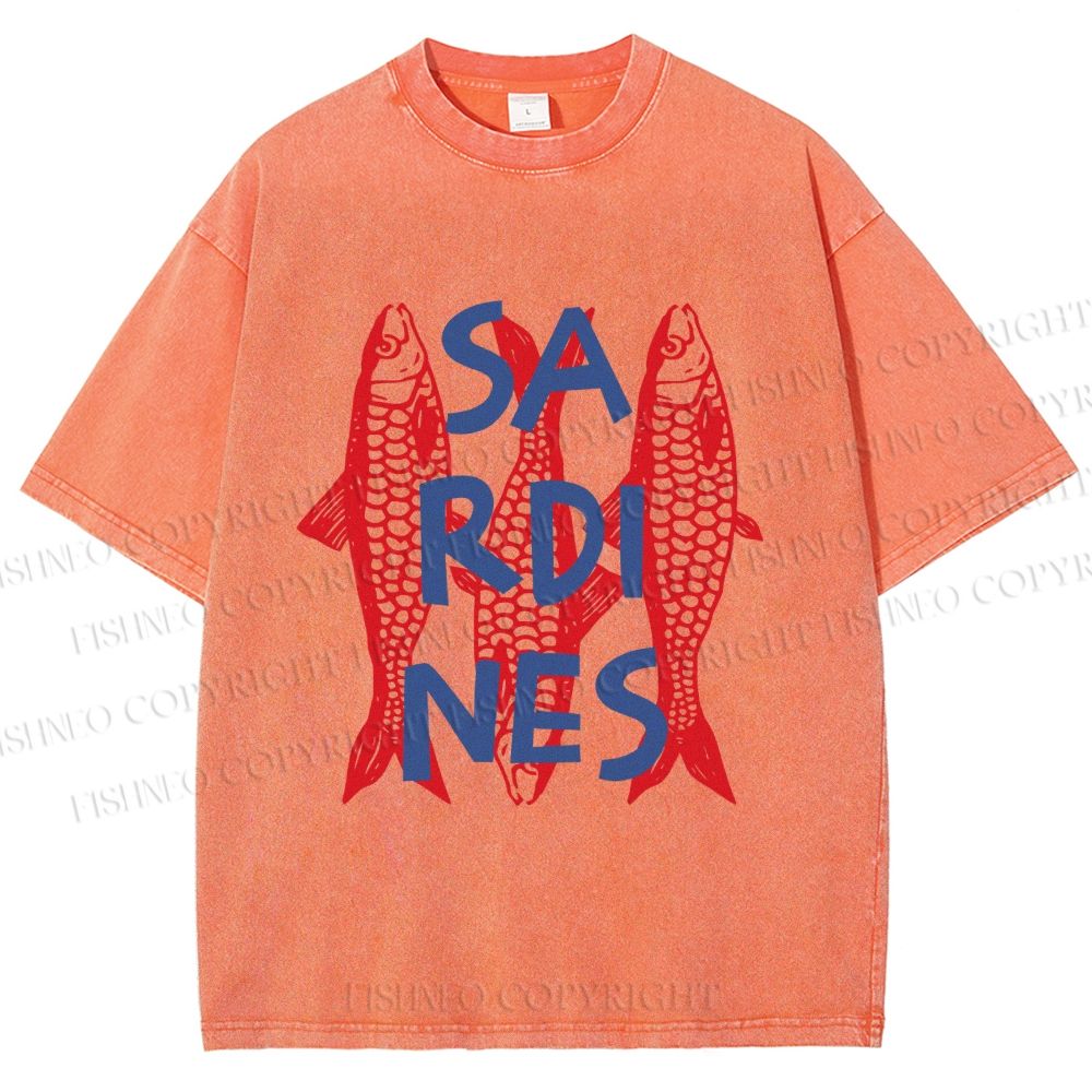 Unisex Vibrant Red Sardines Printed Washed Tee