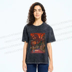 Unisex Monsters Attack The Village Printed Washed Tee